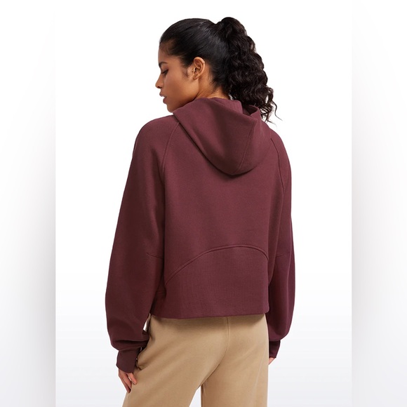 Fleece Lined Half Zip Hoodies with Thumb Holes - Picture 2 of 7